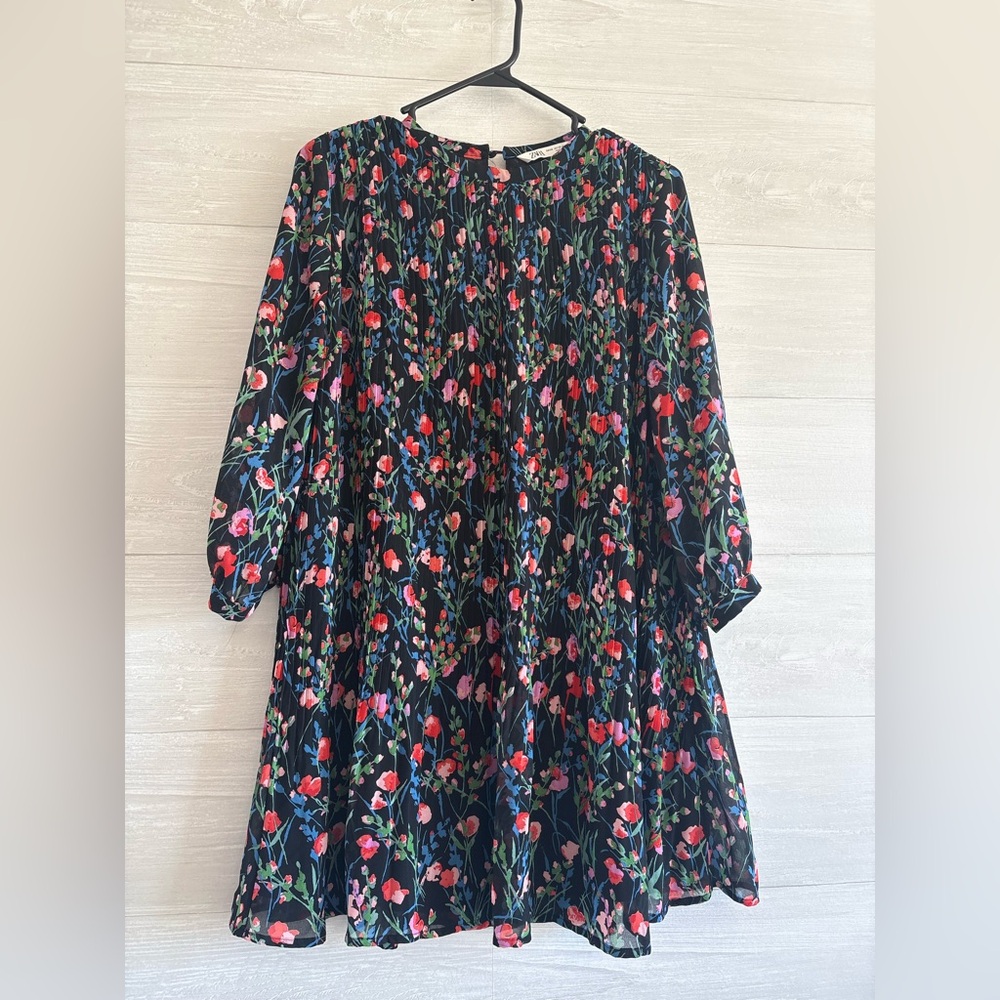 Zara Black Dress with Vibrant Floral Pattern